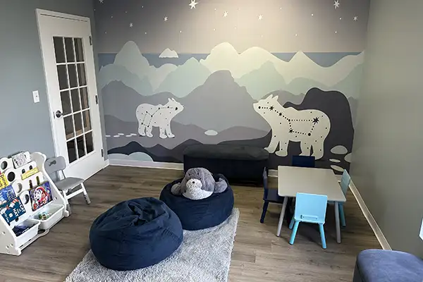 Waiting area, like play room at NC Pediatric Dentistry's Advance Pediatric Dentistry location.