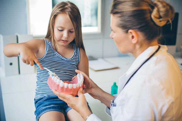 Little girl with dentist